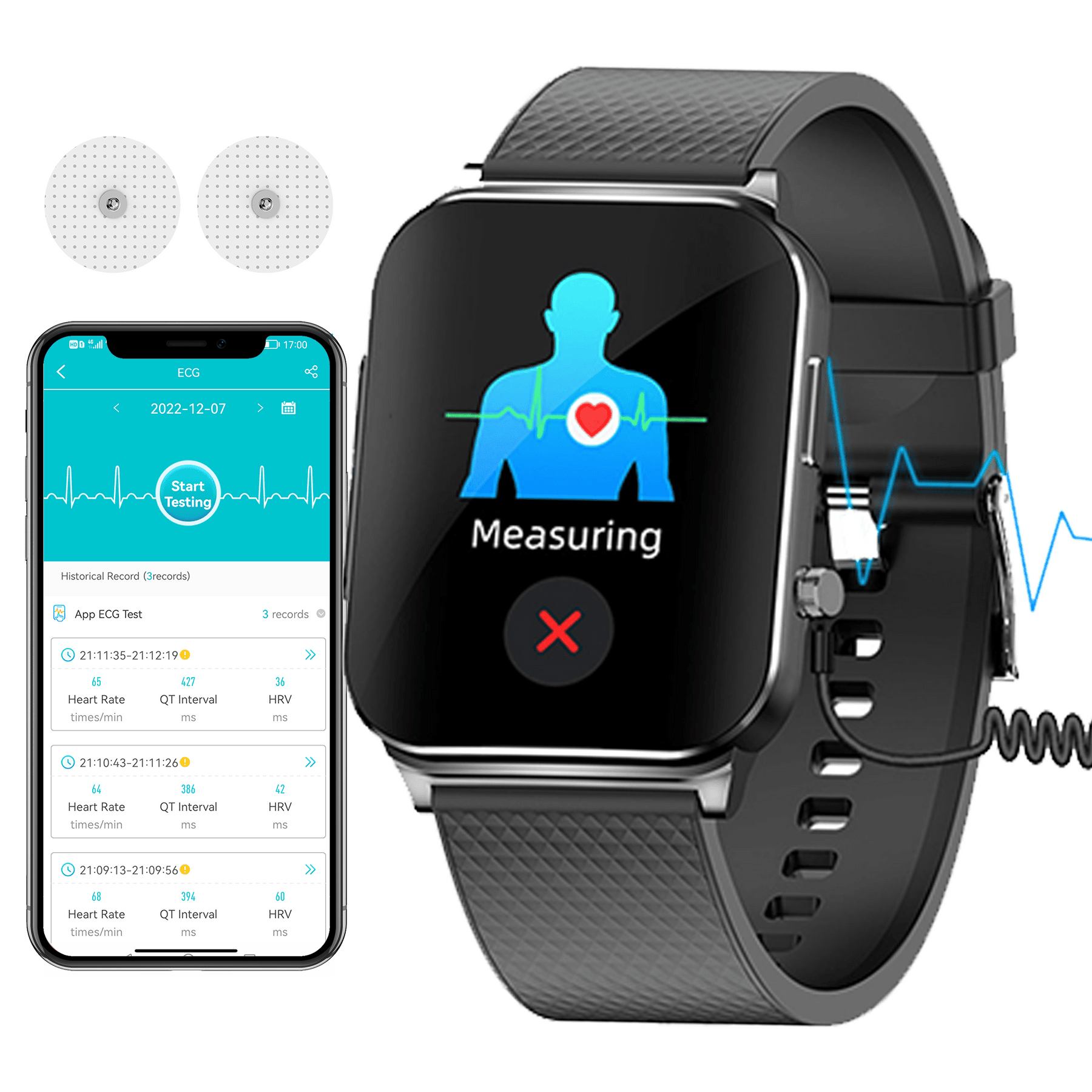PH03 ECG EKG Heart Rate Blood Pressure Blood Sugar Glucose Sleep Monitoring Smart Watch