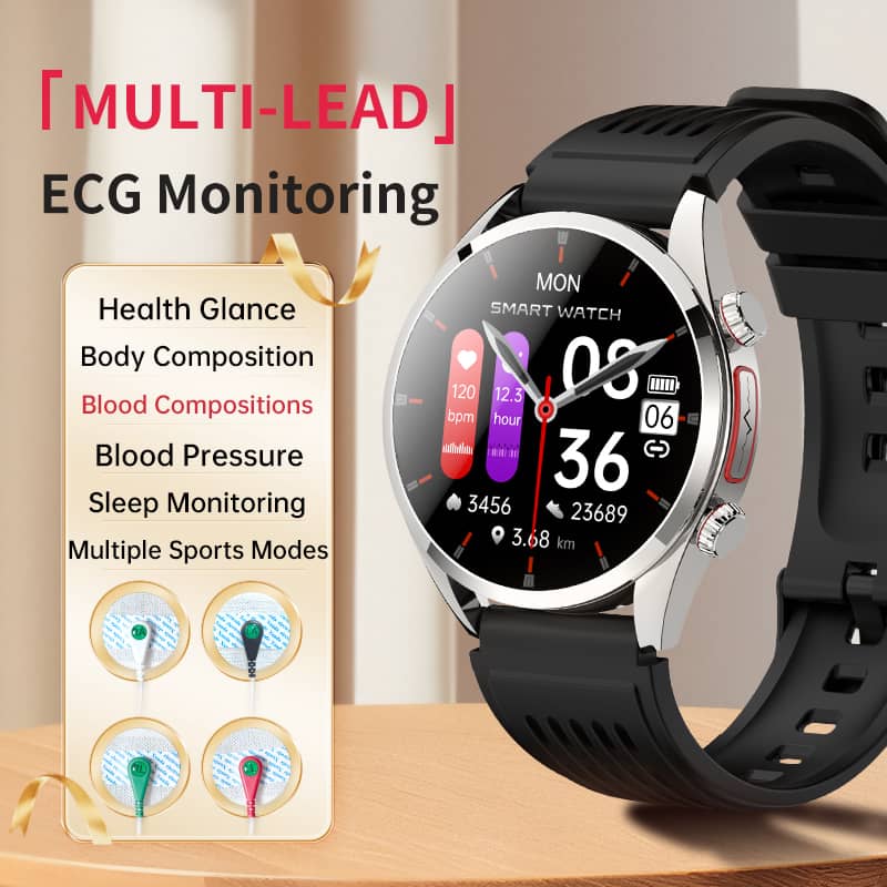 PH02 MULTI-LEAD ECG Monitoring  Blood Glucose Blood Pressure Heart Rate Measurement Health Smart Watch