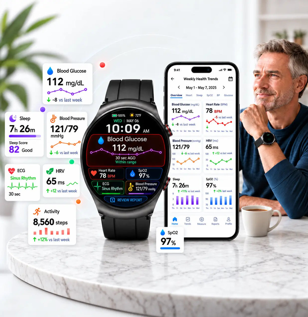 PoalarHealth PH488 smart health watch with companion app