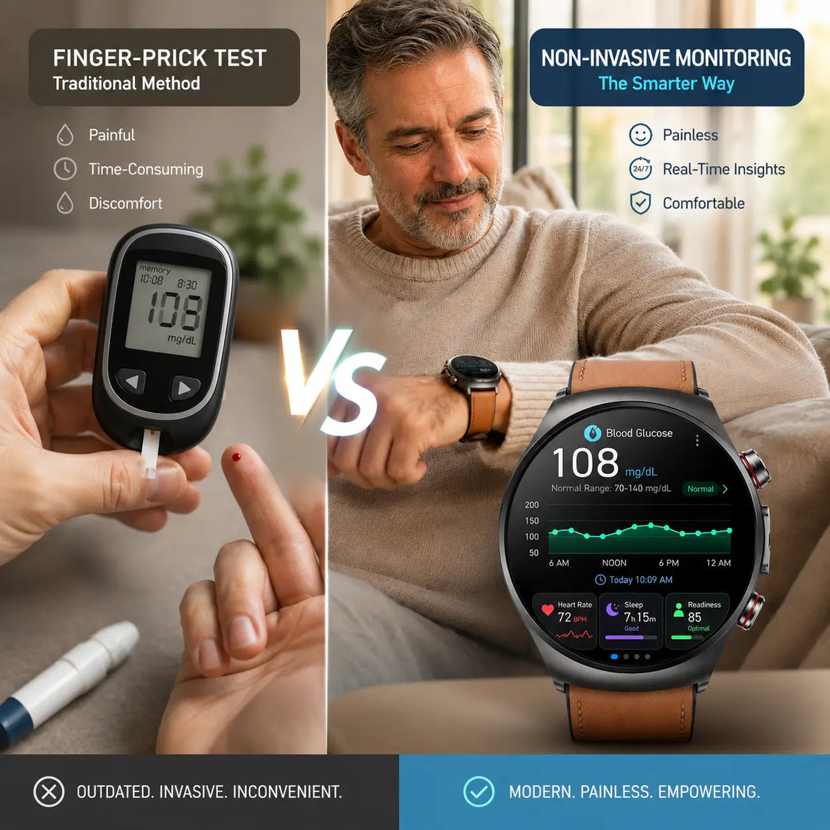 Glucose trend information displayed on PH488 smartwatch