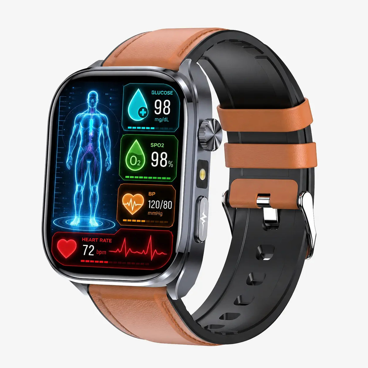 Poalarhealth 580Ultra AI Smart Health Watch Blood Pressure Oxygen Glucose Heart Rate Sleep Monitor
