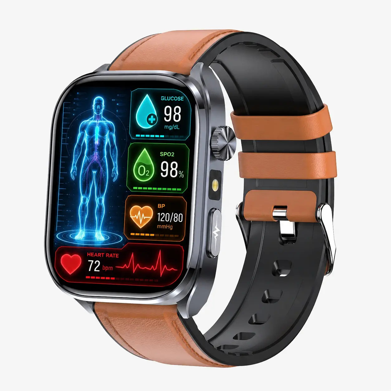 Poalarhealth 580Ultra AI Smart Health Watch Blood Pressure Oxygen Glucose Heart Rate Sleep Monitor