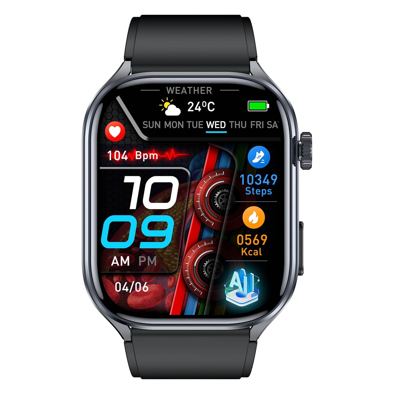 Poalarhealth 582 AI Smart Health Watch Blood Pressure Oxygen Glucose Heart Rate Sleep Monitor