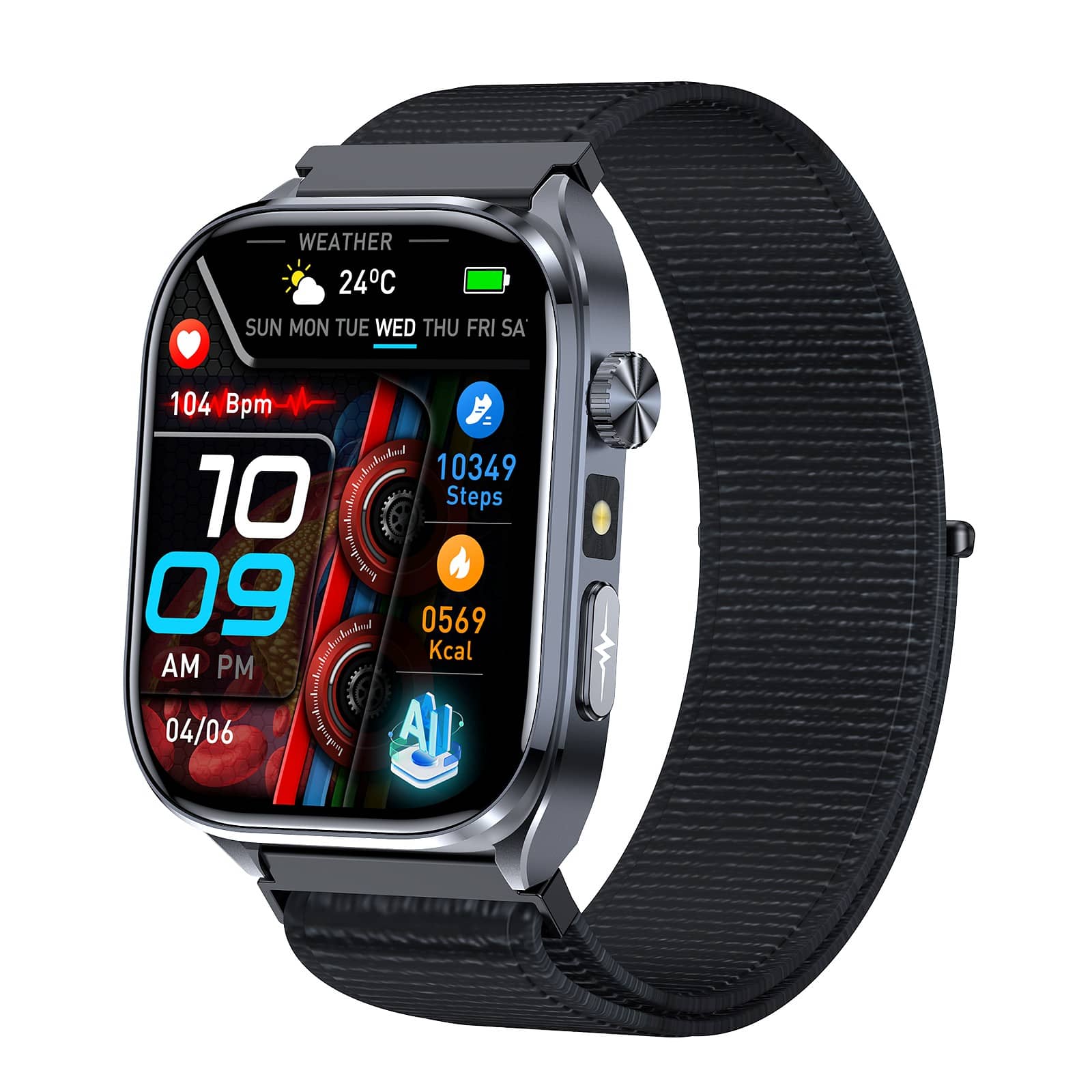 Poalarhealth 582 AI Smart Health Watch Blood Pressure Oxygen Glucose Heart Rate Sleep Monitor
