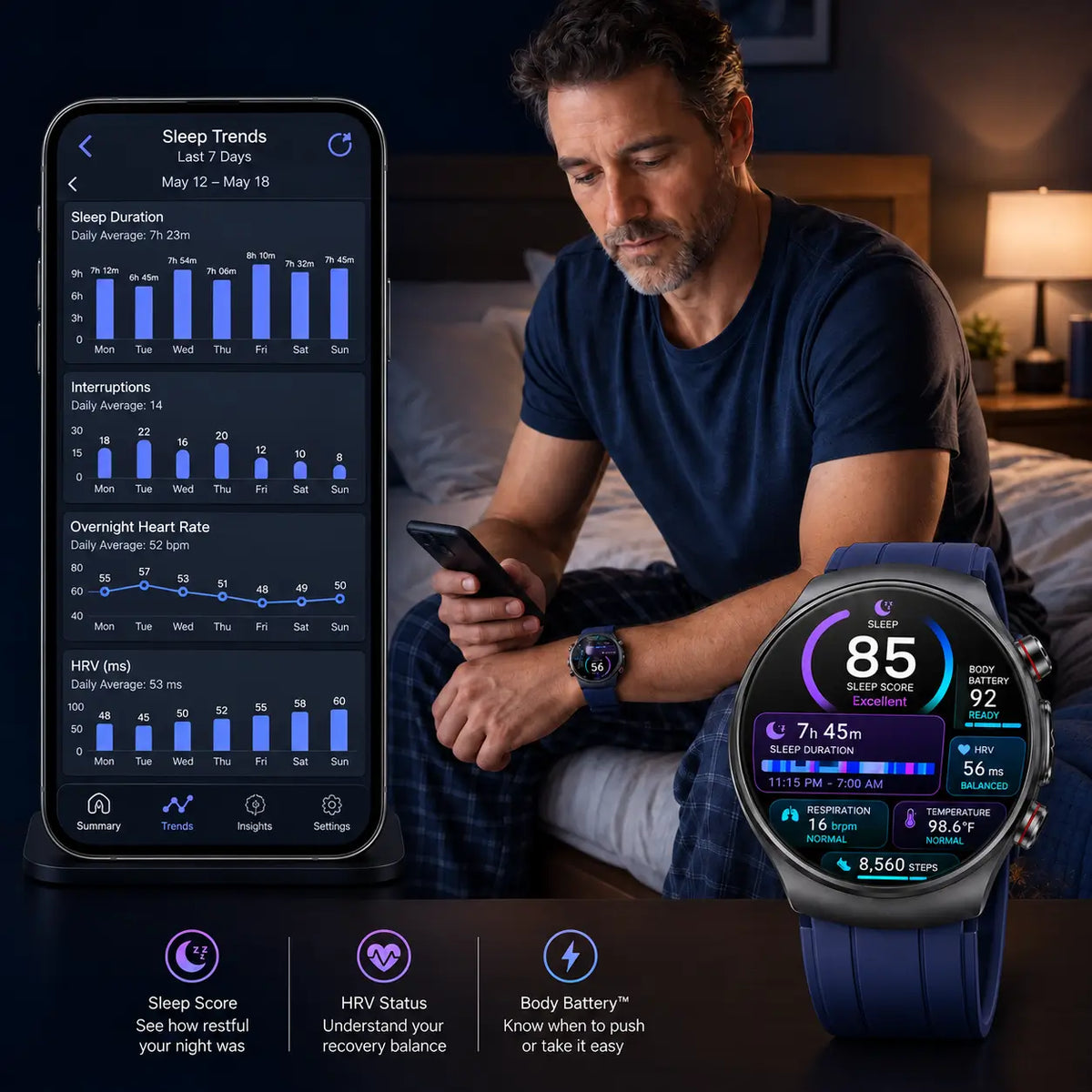 PoalarHealth PH488 sleep and HRV trends